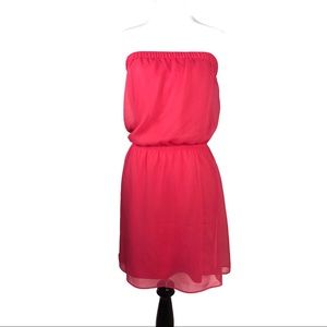 EXPRESS PINK SHEER LINED STRAPLESS DRESS